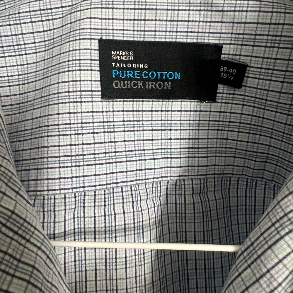 Marks & Spencer Men's White and Blue Plaid Shirt